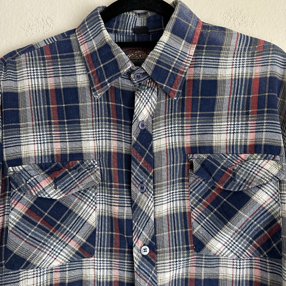 Ponderosa Button Down Shirt Mens Medium Blue Plaid Long Sleeve Cotton Rugged